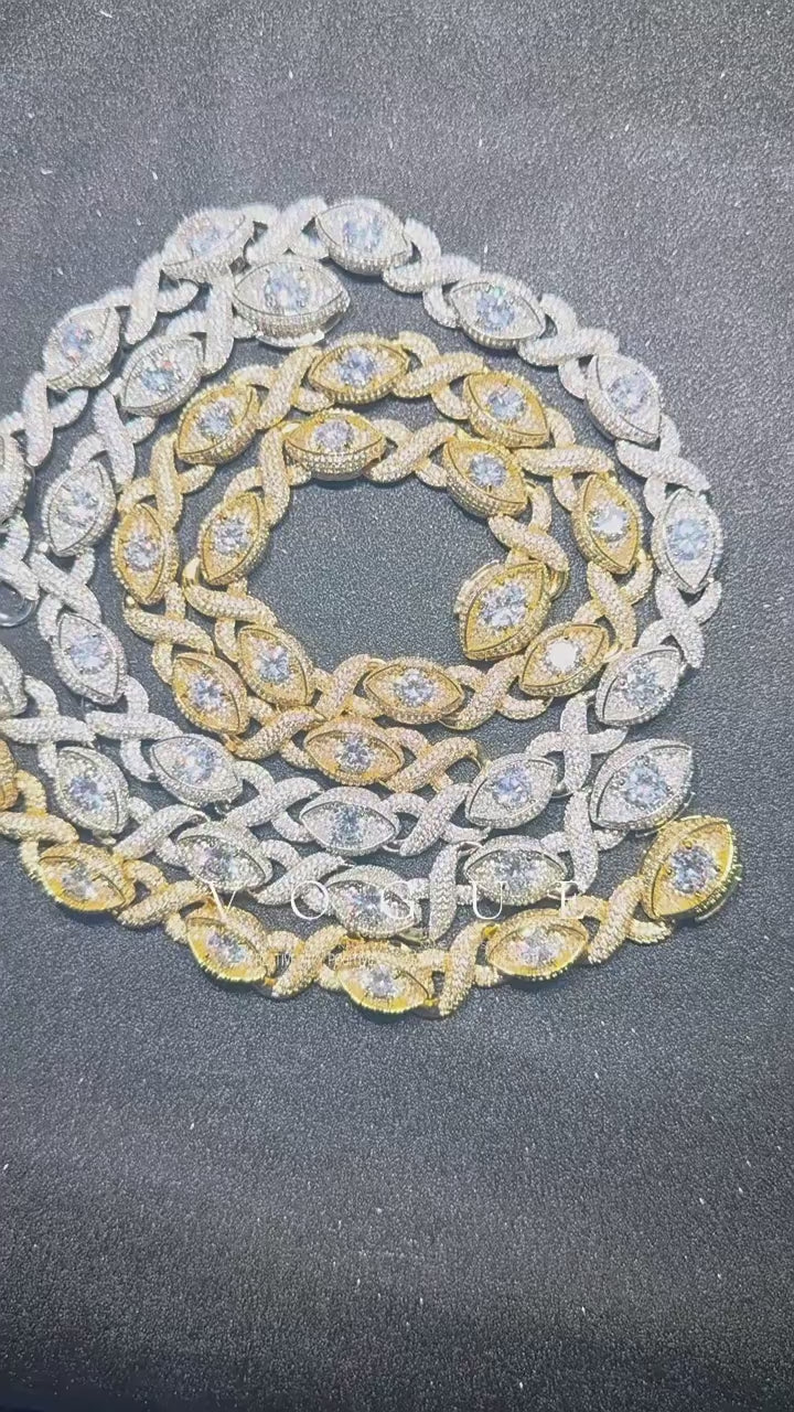 Cuba Eye Cuban Link Bracelet 15mm — Marquise Oval Link Iced Out Moissanite Gold Plated Chain for Men