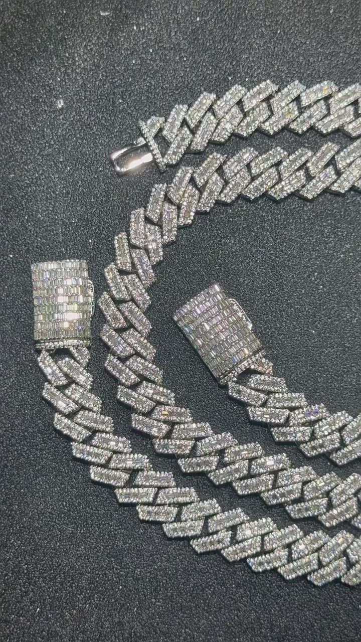 15mm Baguette Cuban Link Bracelet — Iced Out Rectangular CZ Gold Plated Hip Hop Chain for Men (62g Heavyweight)
