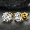 S925 Moissanite Round Stud Earrings — 4 Prong Gold Plated Solitaire Earrings for Men & Women, 3mm-8mm White Gold - KRWN Fine Jewelry