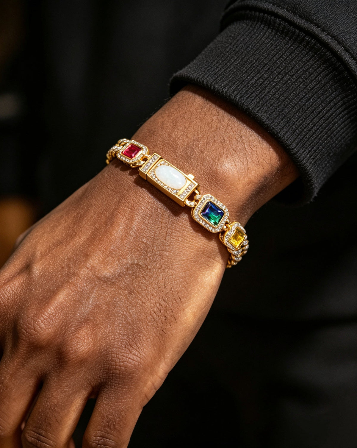 S925 Silver Multi-Gemstone Halo Tennis Bracelet – Moissanite-Iced Opal Ruby Sapphire Emerald Hip Hop Bracelet for Women | GRA Certified Silver - KRWN Fine Jewelry