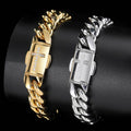 S925 Sterling Silver Cross Cuban Bracelet, 12mm Chunky Width, Hip Hop Iced Diamond Clasp, Titanium Steel Anti-fade Jewelry for Men & Women Gold - KRWN Fine Jewelry