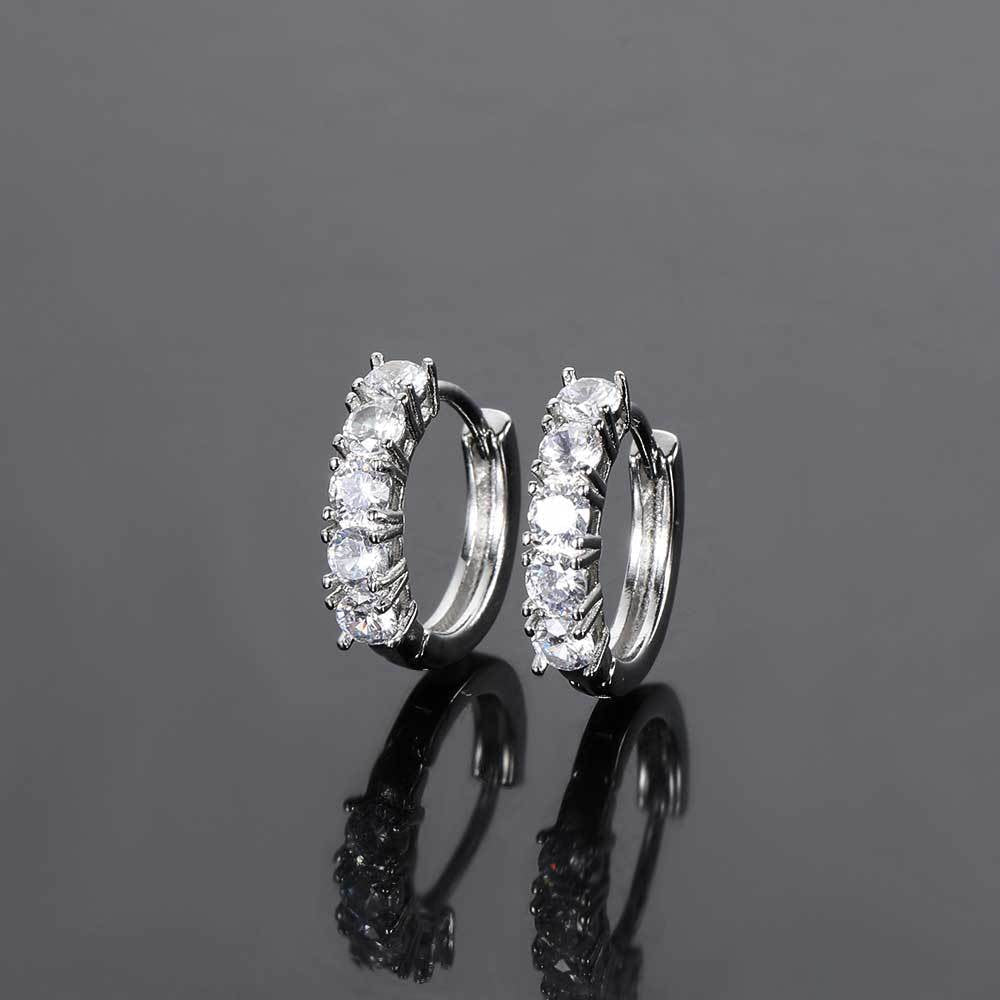 Single Row CZ Diamond Huggie Hoop Earrings 18K Gold Plated Tennis Style White Gold - KRWN Fine Jewelry