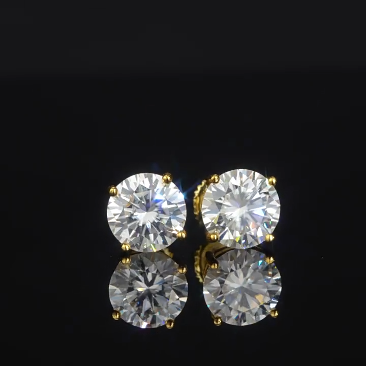 S925 Moissanite Round Stud Earrings — 4 Prong Gold Plated Solitaire Earrings for Men & Women, 3mm-8mm