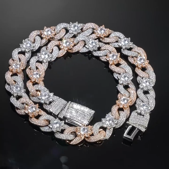 Iced Out Flower Cuban Link Chain – 15mm Pave-Set CZ Hip Hop Necklace for Men & Women | 170g Heavy Statement Jewelry