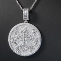 Iced Out Moissanite Round Cross Pendant — VVS Gold Plated Hip Hop Medallion Necklace 24" Rope Chain, White Gold / Two-Tone